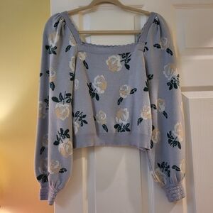 Willow&wind Floral Patterned Sweater - Gray and Cream L